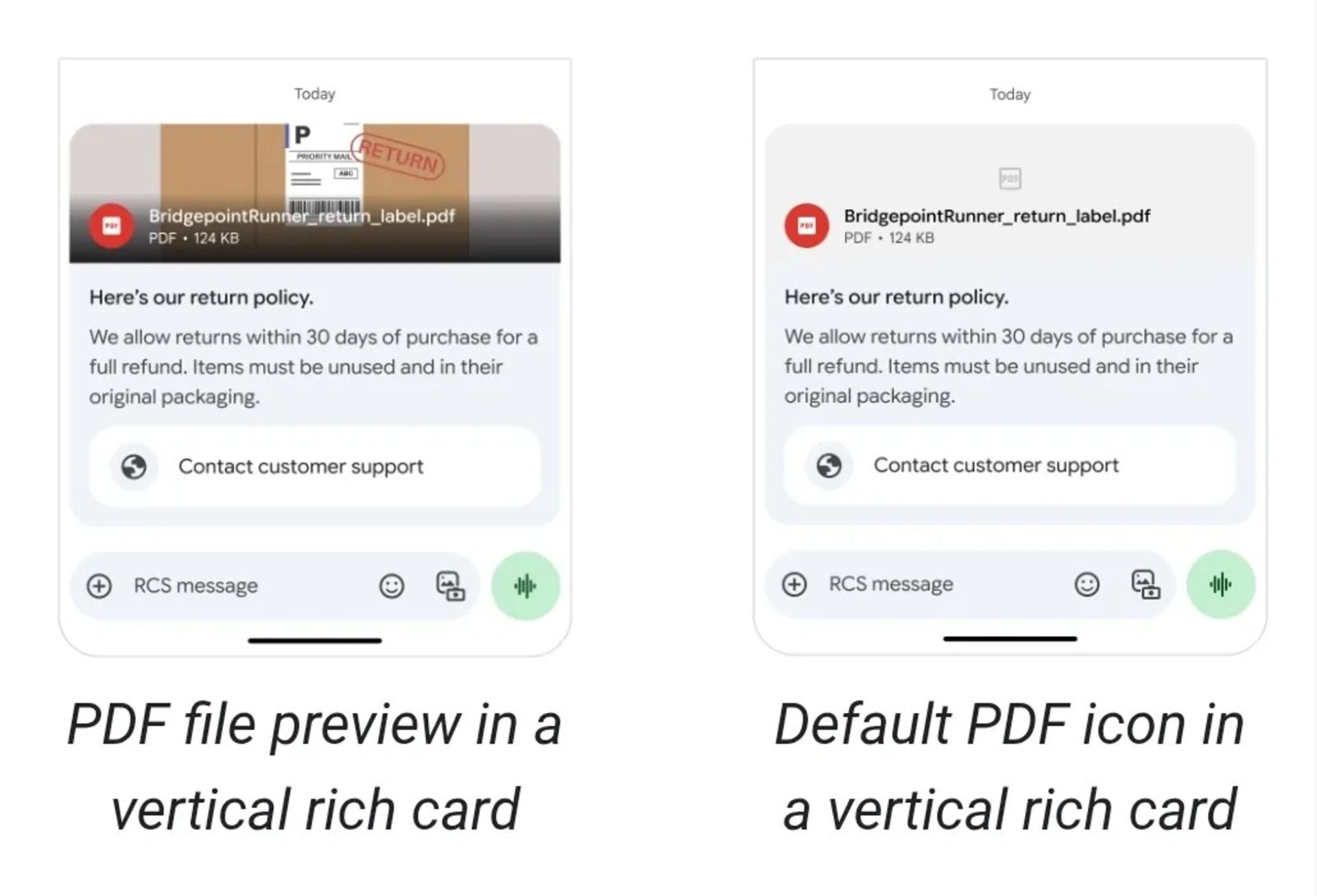 تصویری از قابلیت جدید گوگل در پیامرسان RCS برای ارسال فایلهای PDF