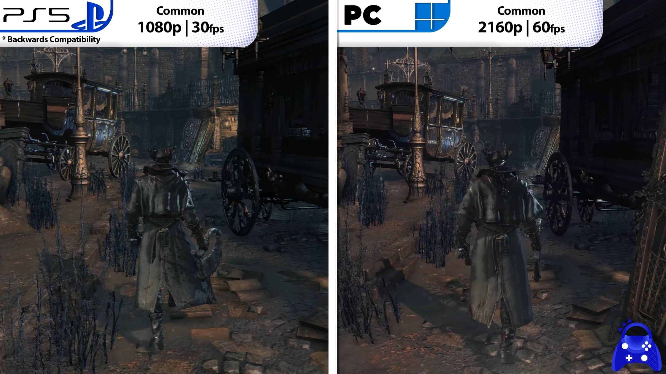 تصویر مقایسهای از اجرای بازی Bloodborne با شبیهساز